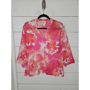 Ruby Rd. Size 12 pink & white floral with sheer accents button up shirt
